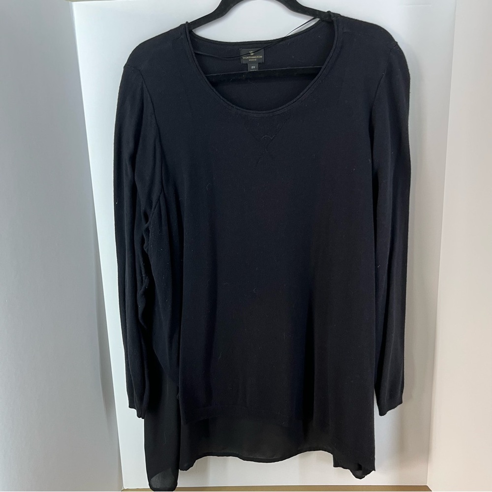 Worthington Woman Black Long Sleeve Blouse Size 2X 65% Rayon 35% Nylon